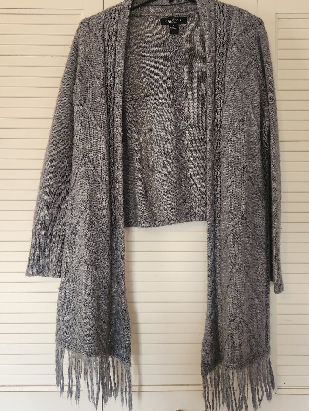 Style & Co. Gray Open-Front Fringe Knit Cardigan Sweater